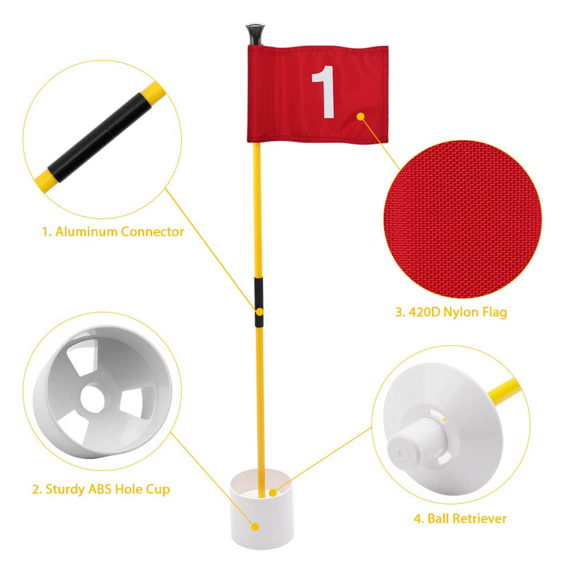 KINGTOP Golf Flagsticks Mini, Putting Green Flag for Yard, All 3 Feet, Golf Pin Flags Hole Cup Set, Fiberglass Portable 2-Section Design, Gifts Idea 1 Pack- Red Flag #5 - BeesActive Australia