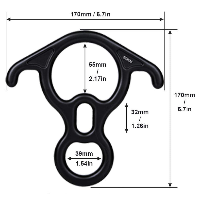 50KN Rescue Figure, 8 Descender Large Bent-Ear Belaying and Rappelling Gear Belay Device Climbing for Rock Climbing Peak Rescue 7075 Aluminum Alloy Black - BeesActive Australia