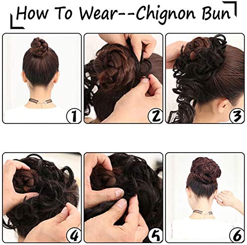 Messy Hair Scrunchies Wrap Bun Extensions Real Human Hair Curly Wavy Pieces For Women Updo Ponytail Hair #01 Jet Black - BeesActive Australia