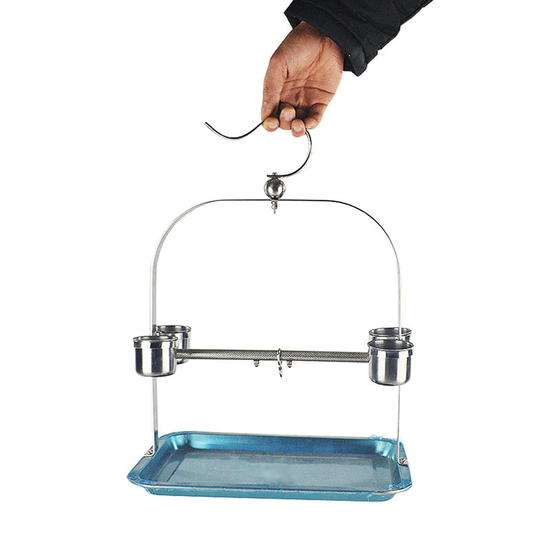 Bird Tabletop Perch Stand Stainless Steel Play Gym Playstand with Cups and Tray for Budgie Parakeet Cockatiel Conure Design A - BeesActive Australia