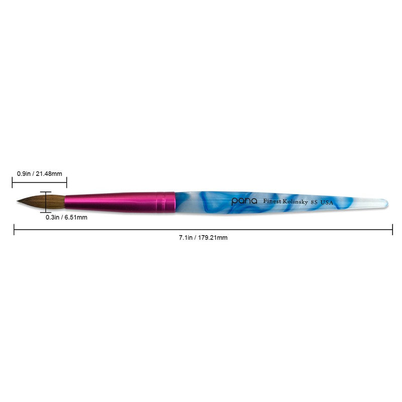 PANA USA Acrylic Nail Brush Pure Kolinsky Hair Acrylic White Swirl Blue Handle with Pink Ferrule Round Shaped - Size 8 - BeesActive Australia
