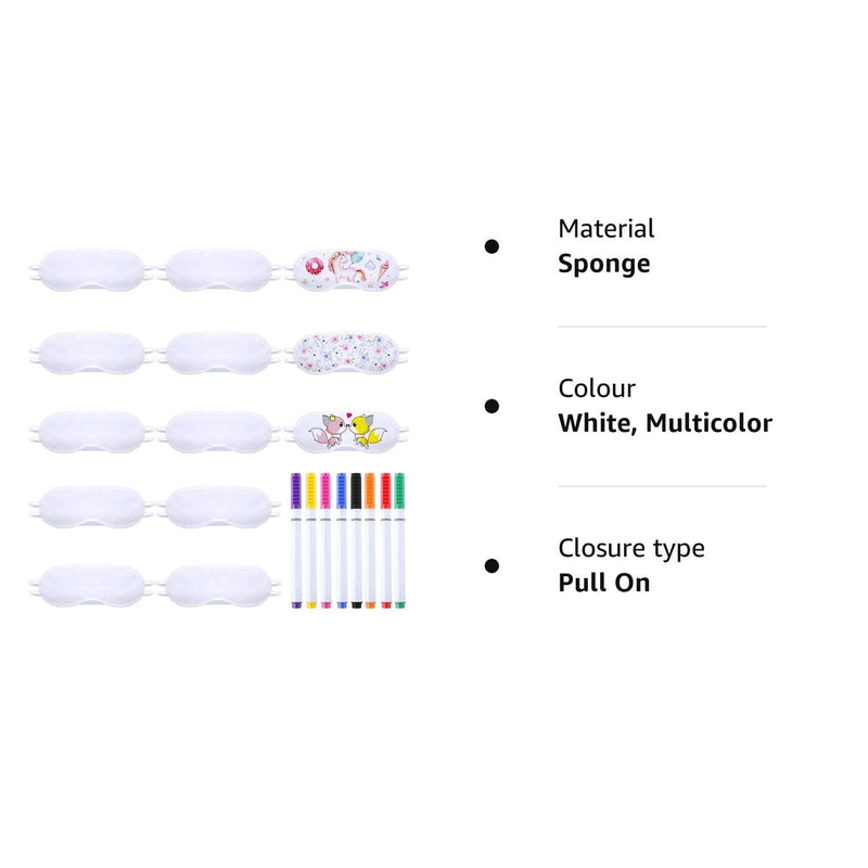 10 Pieces White Eye Sleep Sublimation Coverings Sleep Shade Blindfold Soft Eye Covering Color Your Own Eye Covering with 8 Pieces Fabric Marker Pens for Sleeping Travel Team Games Party Supply - BeesActive Australia