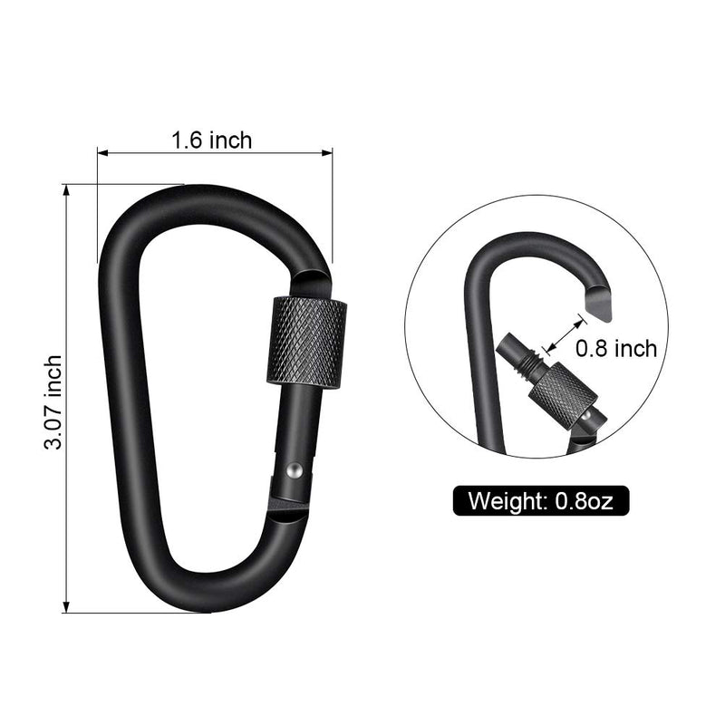 10 Pack Locking Carabiner Clip D Shape Spring-Loaded Gate Aluminum Keychain Gate Buckle for Home, Rv, Camping, Fishing, Hiking, Traveling and Keychain - Black 10 Pack - BeesActive Australia