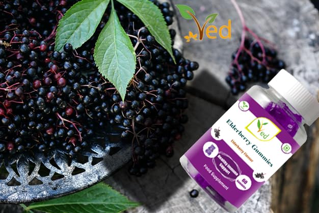 Ved Elderberry Gummies; EDB Chews Elderberry Flavour with Vitamin C and Zinc, Raw Unfiltered Elderberry Gummies, Vegetarian Vegan Health Supplement for Adult - 60 Chews 30 Days� Supply - BeesActive Australia