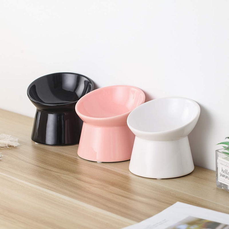 Small Ceramic Raised Cat Bowls, Tilted Elevated Food or Water Bowls , Stress Free, Backflow Prevention, Dishwasher and Microwave Safe, Lead & Cadmium Free White - BeesActive Australia