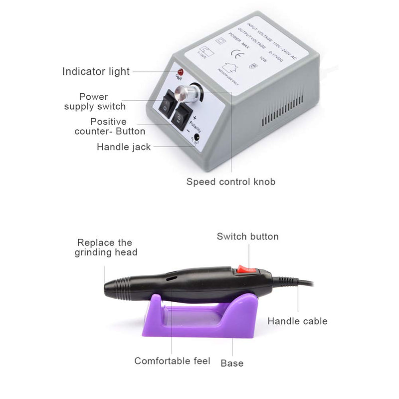 Professional Electric Nail Drill Machine 20000 RPM Nail Drill Set Finger Toe Nail Care Manicure Pedicure Kit Electric Nail Art File Drill with 6Pcs Nail Drill Bits Sanding Bands Nail File Drill (Gray) Set 4 - BeesActive Australia