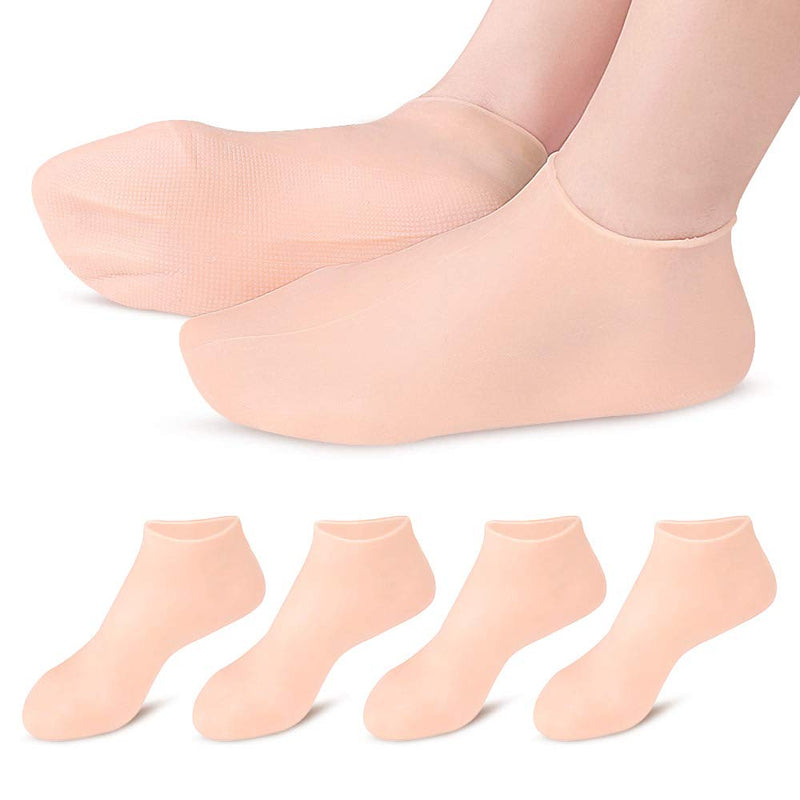 Moisturizing Gloves&Socks, Silicone Gel Gloves for Dry Skin, Cracked Hands and Foot, Full Finger Waterproof Gloves for Hands Foot Care SPA (Beige, Gloves+Socks) Beige - BeesActive Australia