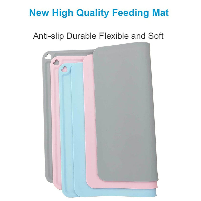 JiangYanus Silicone Pet Feeding Mat for Dog Cat Bowls, Waterproof Pet Food Mat Tray with Edges, Non Slip Dog Cat Bowl Mats for Food and Water, Pet Bowl Mat Dog Placemats for Floors 16.1 x 12.2 inch Pink - BeesActive Australia