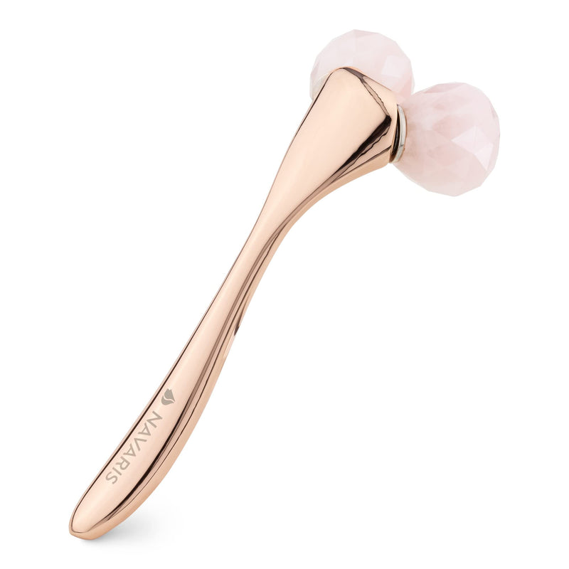 Navaris Rose Quartz 3D Face Roller - Facial Massager Facial Roller - Beauty Skincare Tool for Massaging Cooling Smoothing Skin Routine - Rose Gold - BeesActive Australia