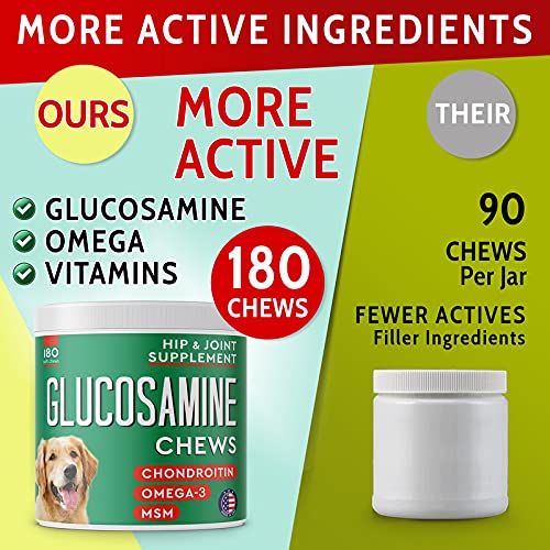 PAWFECTCHEW Glucosamine Dog Treats for Picky Eaters - Joint Supplement w/Chondroitin, MSM, Omega-3 - Joint Pain Relief - Advanced Formula - Chicken Flavor - Made in USA 180 Chews - BeesActive Australia