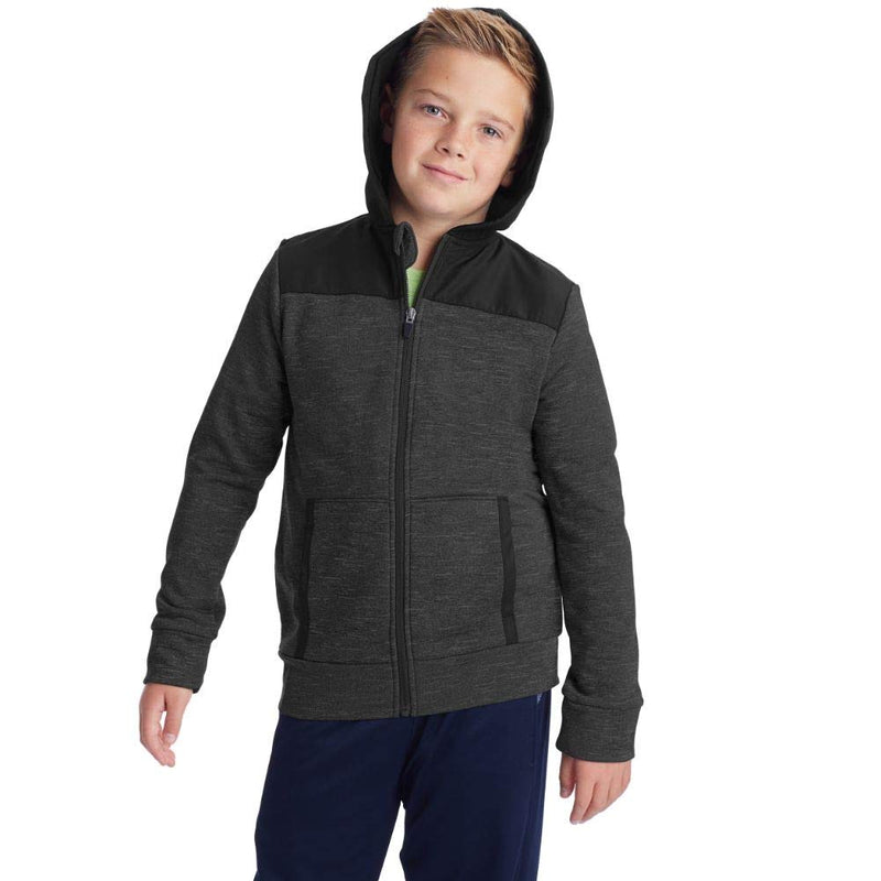 C9 Champion Boys' Tech Terry Woven Pieced Full Zlip Jacket Large Ebony Heather/Ebony - BeesActive Australia