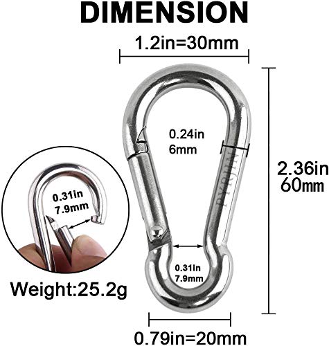 Stainless Steel Spring Snap, Small Carabiner Clips Mini, PYRJIN M6-2.36 Inch - 304 Stainless Steel, Set of 6. - BeesActive Australia