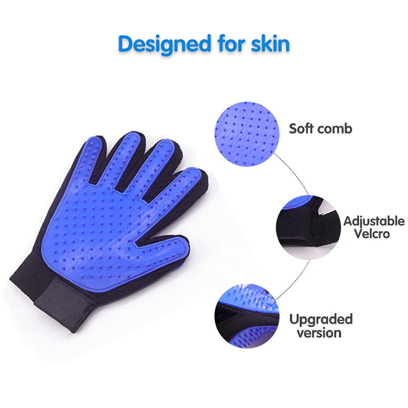 Pawsing Pet Grooming Glove,Dog Cat Massage Tool Hair Remover Mitt,Horse Gentle Deshedding Brush Long & Short Fur Comb, Five Finger Design Bathing Brush,Blue (1 Pair) Blue - BeesActive Australia