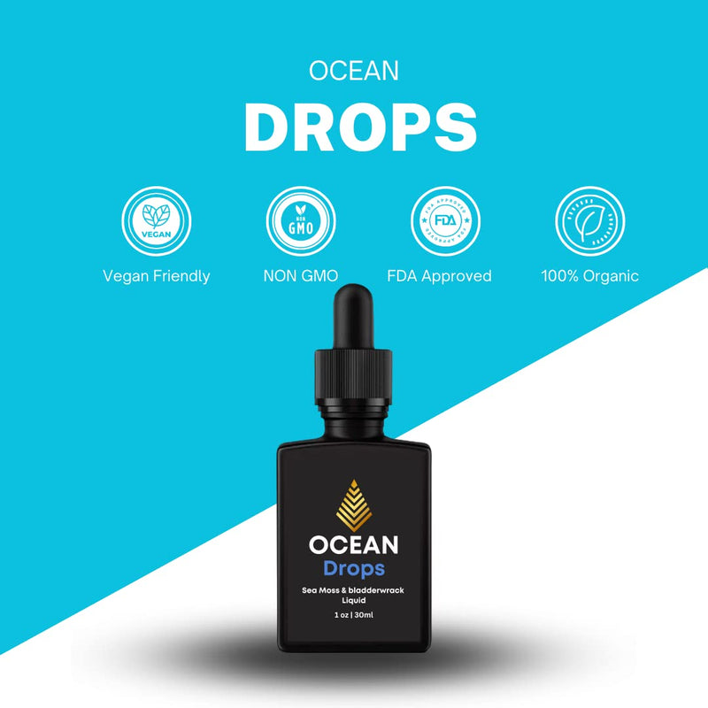 Ocean Drops | Four Times More Powerful Than Gel | 2000mg Sea Moss & 450mg Bladderwrack Per 1ml | 30ml Organic Irish Sea Moss & Bladderwrack | High Potency, Vegan, Non GMO and All Natural - BeesActive Australia