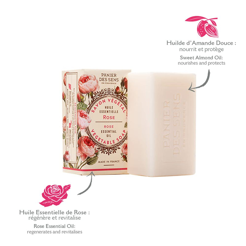 Panier des Sens Rose Bar Soap with Olive Oil - 97% natural & Made in France - 2 bars, 5.3oz/150g each - BeesActive Australia