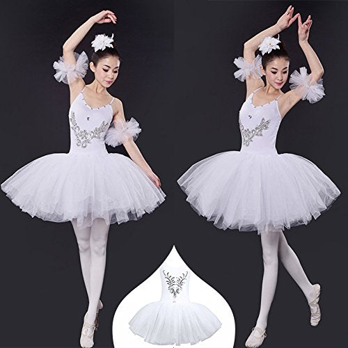 [AUSTRALIA] - iiniim Women Adult Swan Lake Costumes Ballet Dress Leotard Tutu Dance Dress with Arm Band Medium White 