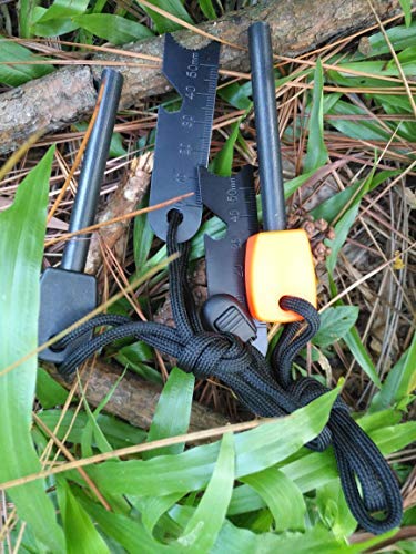 FOSTAR Ferrocerium Alloy Rod Fire Starter, 5/16 Inch Thick Waterproof Fire Steel, Bushcraft Ferro Rod with Easy Grip Handle, Multi-Tool Striker and Paracord Lanyard ( 2PCS, Black and Orange) - BeesActive Australia