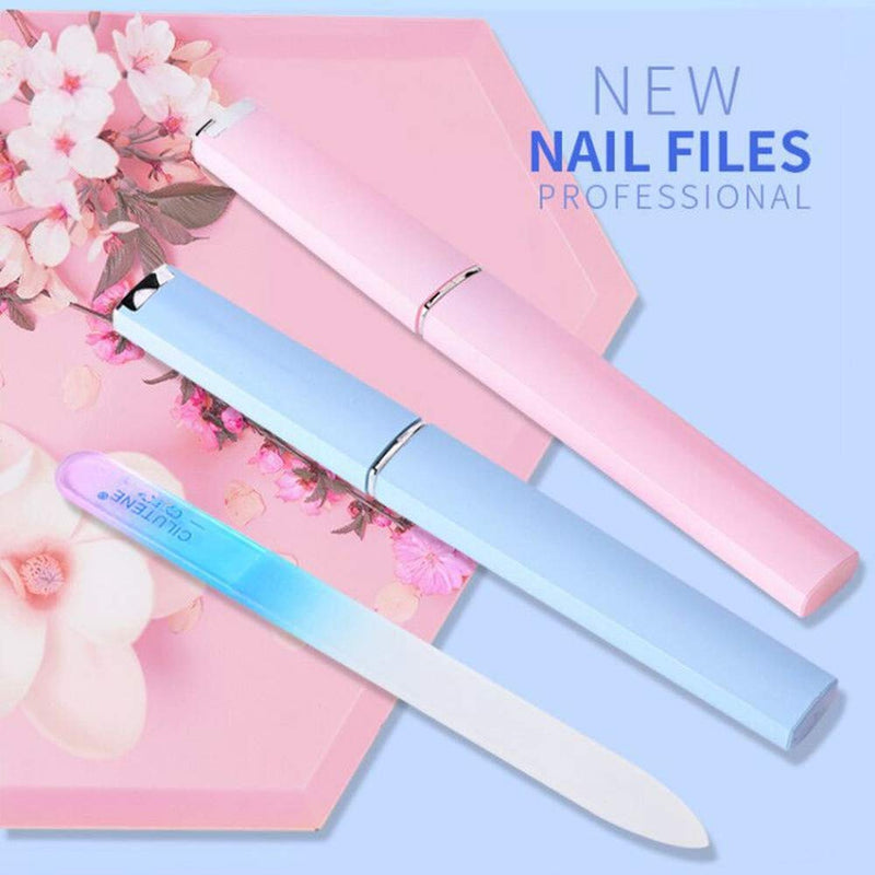 SDFSX Glass Nail File with Case Professonal Nail Files Tempered Glass Nail File High-end Nail Shop Dedicated Nail Tool for Gentle Professional Manicure Nail Care Nail File - BeesActive Australia