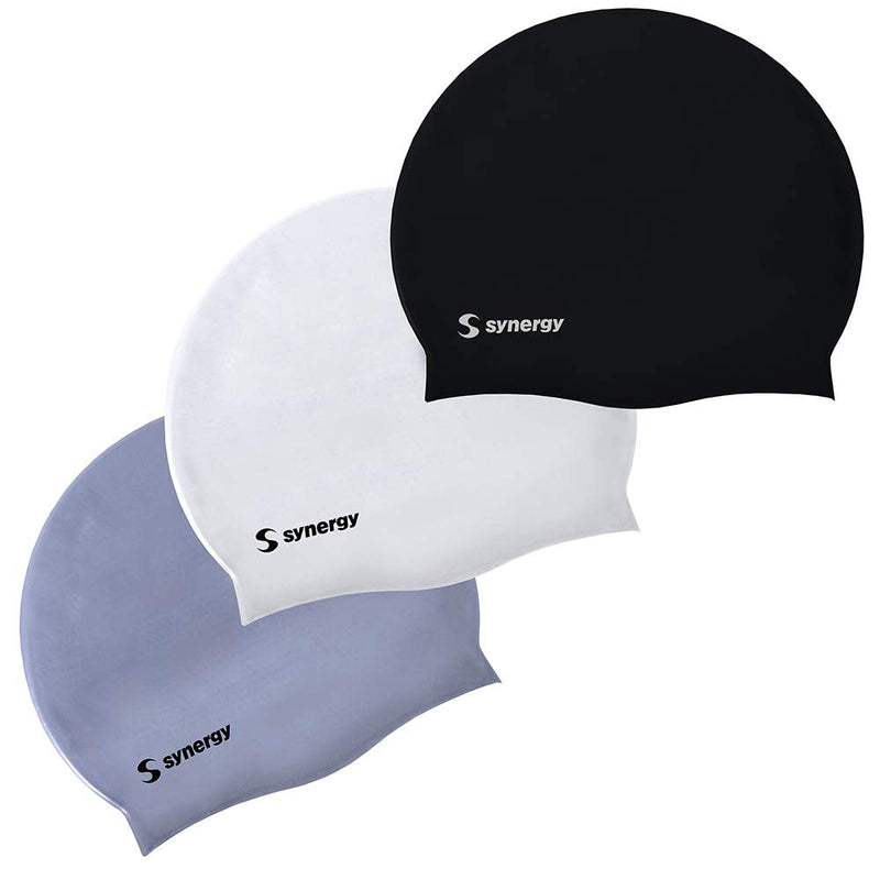 Synergy Silicone Swim Caps 3-Pack Black-Silver-White SL 3-Pack - BeesActive Australia