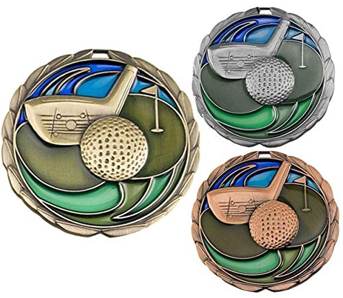 Decade Awards Golf Color Medal - 2.5 Inch Wide Tournament Medallion with Stars and Stripes American Flag V Neck Ribbon BRONZE - BeesActive Australia