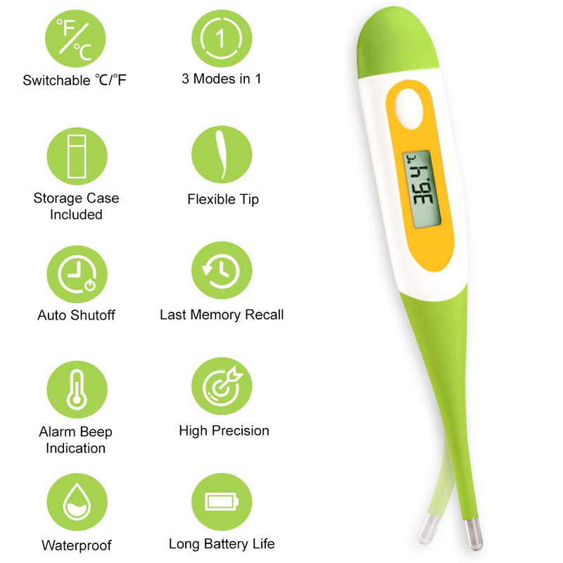 Easy@Home Digital Oral Thermometer, Rectal or Underarm Body Temperature Measurement, for Baby, Child and Adult (Green), BT-A21CN 1 Pack Green - BeesActive Australia