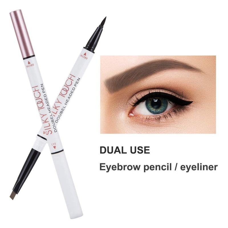 Boobeen 2-in-1 Eyebrow & Eyeliner Pencil - Definer Eyebrow Pen & Liquid Long-lasting Eye Liner Pen - Natural & Three-dimensional Brows and Eye Lines Deep Brown - BeesActive Australia