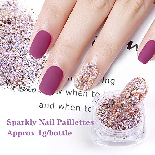 6 Boxes Nail Glitter Sequins Mixed Rose Gold Hexagon Glitter Set Holographic Nail Art DIY Sparkly Nail Acrylic Nails Tools Tips Charms Decoration designs Fashion women Manicure accessories - BeesActive Australia