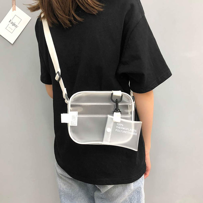 Enkrio Mini Clear Cross Body Messenger Shoulder Bag Zippered Tote Bag PVC Transparent Purse Adjustable Strap Handbag Clutch Matte for Women Men Students - BeesActive Australia