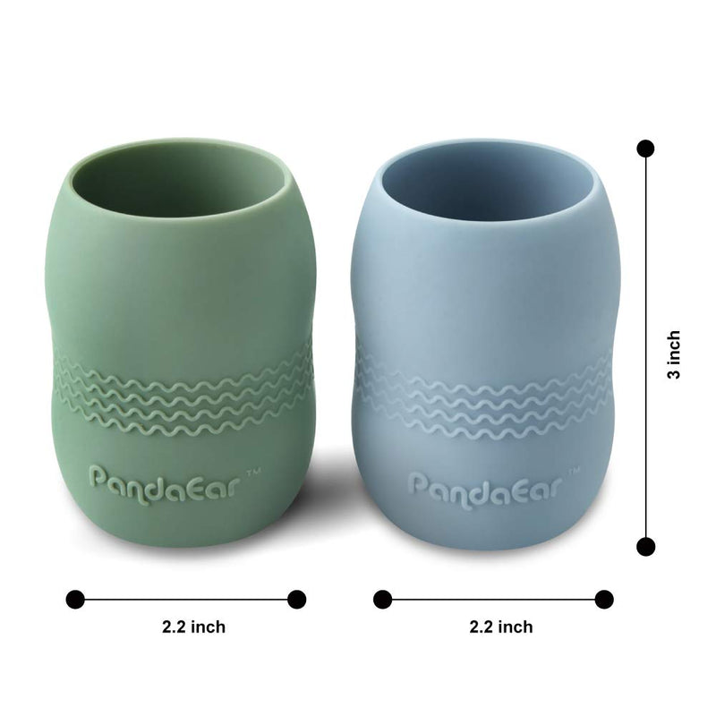 PandaEar (2 Pack) Sippy Cup for Toddler Baby, 100% Silicone Tiny Weaning Open Cup Drinking Training Cup (Blue/Green) - BeesActive Australia