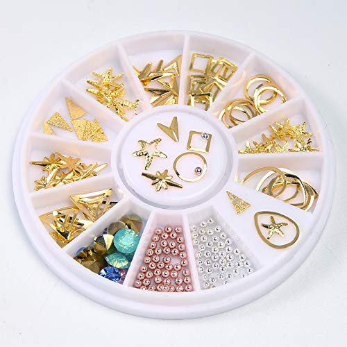 Minejin Nail Art 3D Rivet Metal Studs Mixed Charms Rhinestones Set with Acrylic Shiny Gems Decoration 9 Boxes Kit - BeesActive Australia