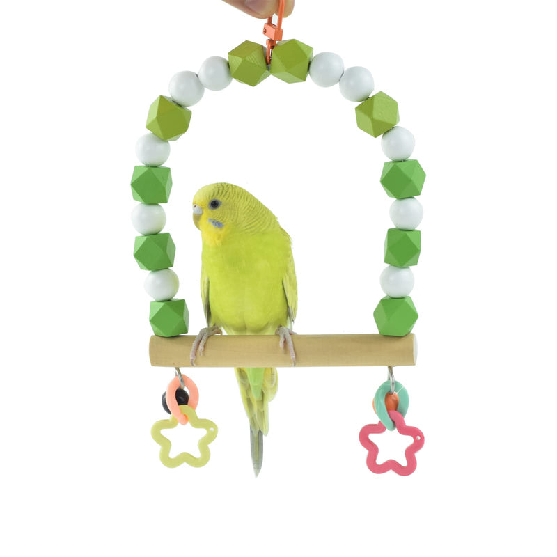 GUANLANT Wooden Bird Swing Perch for Parakeet , Small Birds Hanging Cage Stands Cockatiels Parrot Colorful Beads Bell Trainning Toy Playground Gym Accessories for Lovebirds Conures Budgies - BeesActive Australia