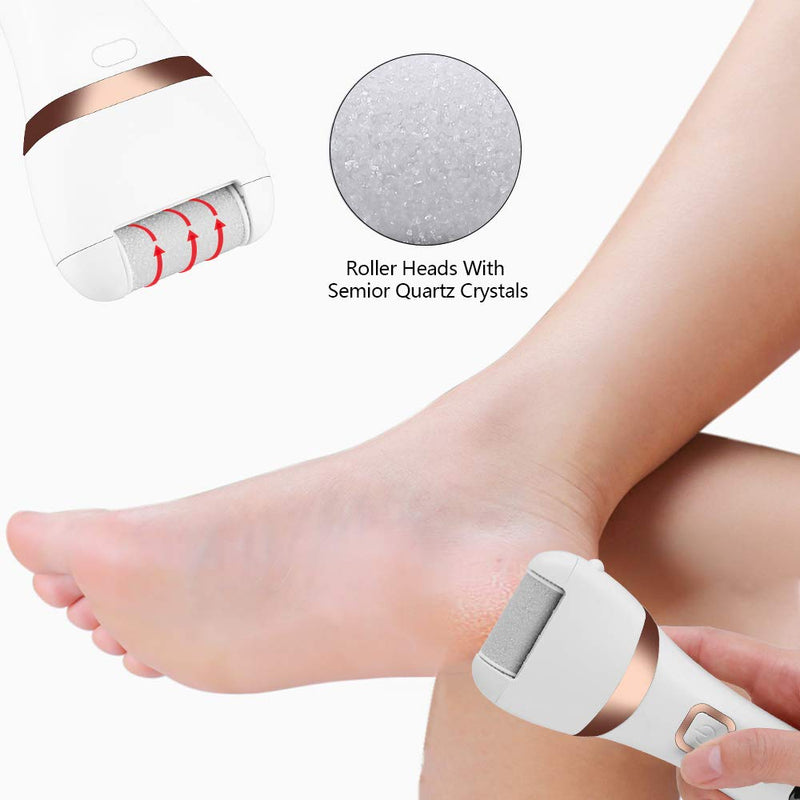 Electric Foot Callus Remover Kit, ELMCHEE Rechargeable callous removers 3 Grinding Heads Portable Waterproof foot file, Professional Pedicure Tools Feet Care for Dead, Hard Cracked Dry Skin White - BeesActive Australia