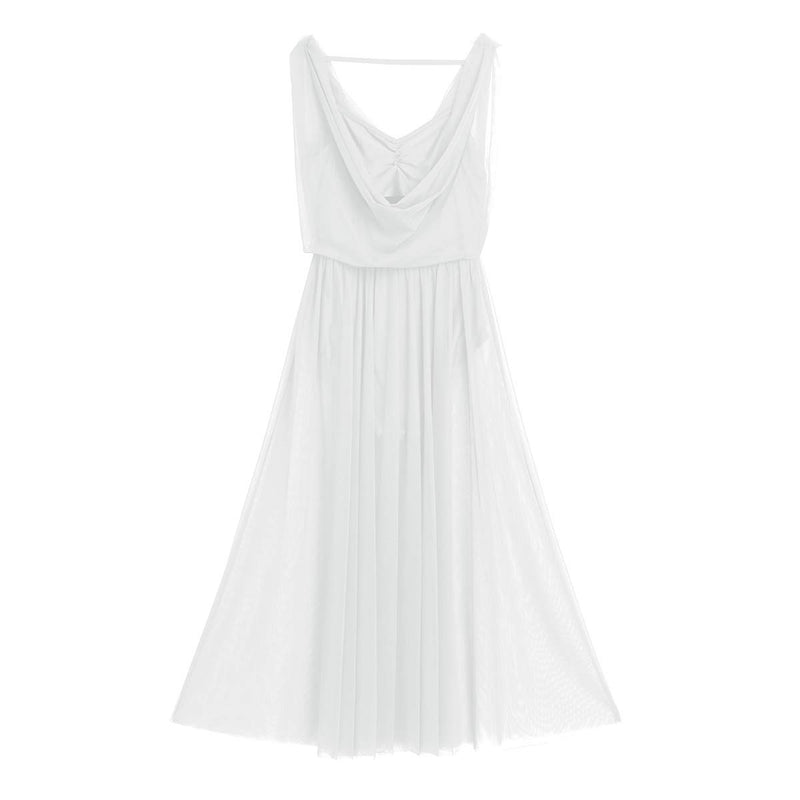 [AUSTRALIA] - TiaoBug Lyrical Women's Ballet Dance Dress Tank Leotard Flowy Split Skirt Dress White Small 