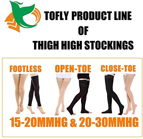 Thigh High Compression Stockings, Opaque, Firm Support 20-30 mmHg Gradient Compression with Silicone Band, TOFLY® Closed Toe Compression Stockings, Treatment Swelling, Varicose Veins, Edema. Black M 20-30mmhg Black - BeesActive Australia