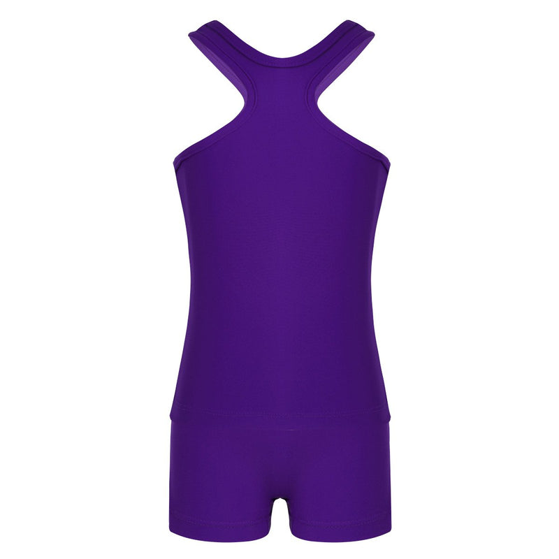 [AUSTRALIA] - TiaoBug Kids Girls 2pcs Tankini Performance Outfit Gymmnastics Dancing Leotard Crop Top with Bottoms Set Activewear Purple 8 