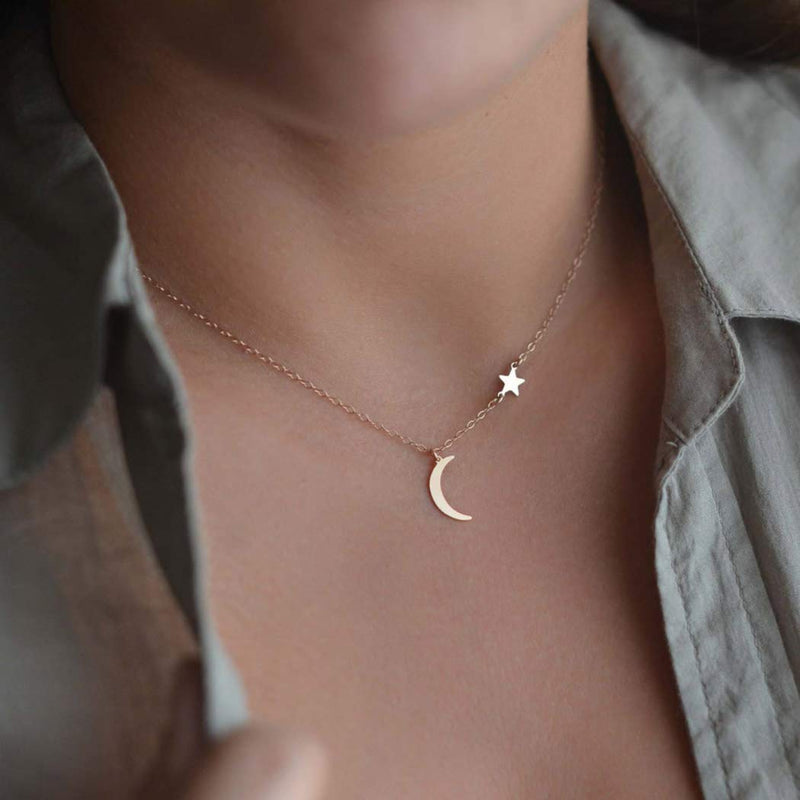 Hannah Boho Moon Necklaces Short Gold Star Pendant Necklaces Chain Jewelry for Women and Girls - BeesActive Australia