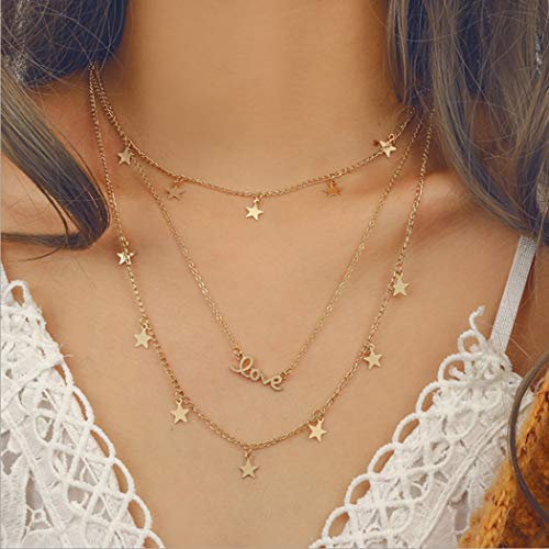 Jakawin Layered Necklace Jewelry with Stars and Love Star Necklace for Women and Girls NK008 - BeesActive Australia