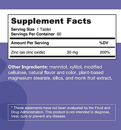 EZ Melts Zinc for Immune Support, 30 mg, Sublingual Vitamins, Vegan, Zero Sugar, Natural Blueberry Flavor, 60 Fast Dissolve Tablets - BeesActive Australia