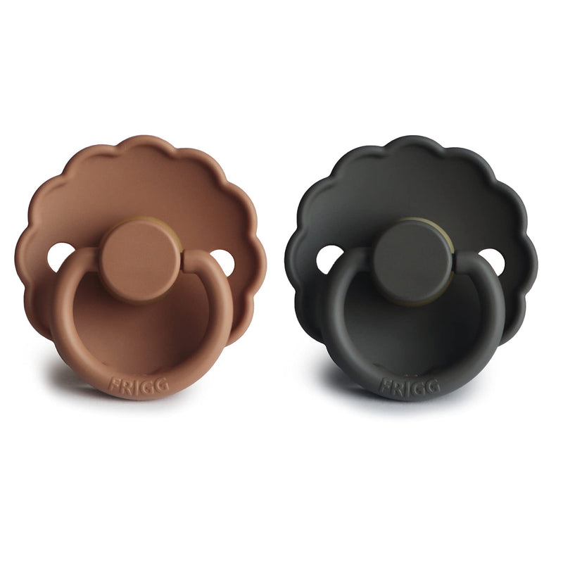 FRIGG Daisy Natural Rubber Baby Pacifier | Made in Denmark | BPA-Free (Graphite/Peach Bronze, 0-6 Months) 2-Pack - BeesActive Australia