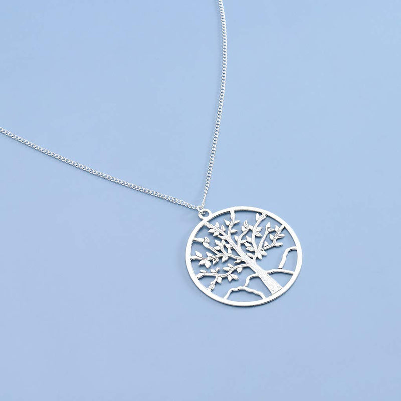 Yalice Tree of Life Necklace Chain Long Pendant Necklaces Drop Dress Jewelry for Women and Girls Silver - BeesActive Australia