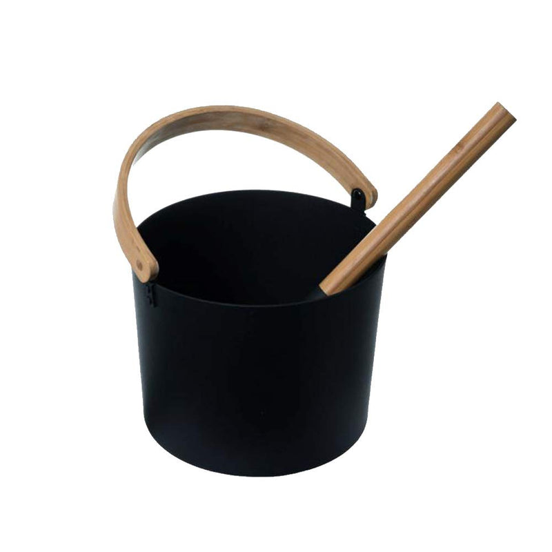 Kisbeibi 2Pcs Aluminum Sauna Bucket and Ladle Set Portable,Sauna Bucket and Long Handle Ladle Cedar,Sauna Steam Water Accessories,Bath Accessories Supplies,Accessories for Sauna Steam Room(Black) Black - BeesActive Australia