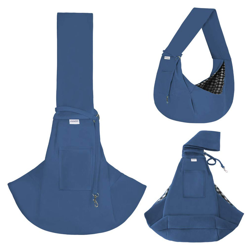 FDJASGY Small Pet Sling Carrier-Hands Free Reversible Pet Papoose Bag Tote Bag with a Pocket Safety Belt Dog Cat for Outdoor Travel Navy Blue - BeesActive Australia