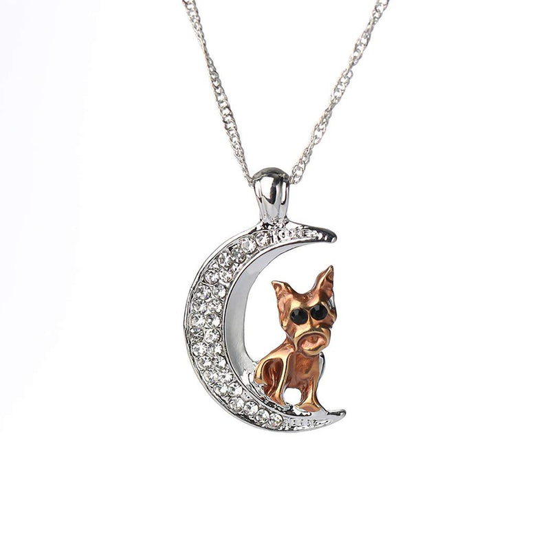 TseanYi Rhinestone Moon Pendant Necklace Silver Crescent with Dog Necklace Choker Cute Necklace Chain Boho Jewelry for Women and Girls - BeesActive Australia