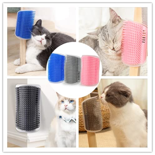 Magnoloran 6 Pack Cat Self Groomer with Catnip Pouch Wall Corner Groomers Cat Face Scratcher Pet Grooming Brush Massage Combs for Short Long Haired Cats Fur Pets Dog Kitten Puppy 2 Grey+1 Black+1 Dark Blue+1 Light Blue+1 Pink - BeesActive Australia