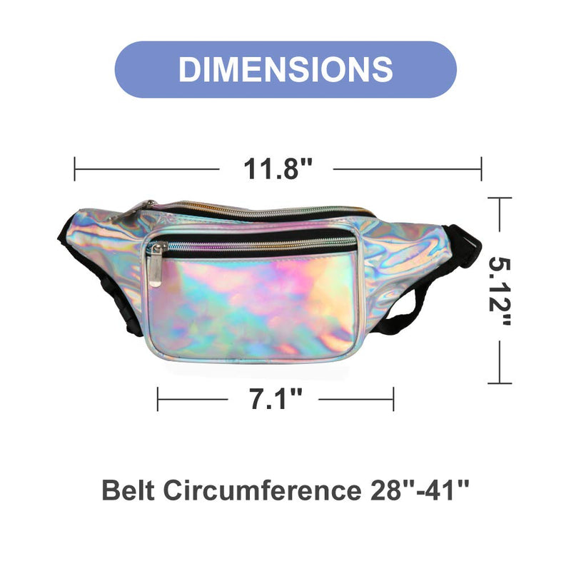Holographic Fanny Pack– Fashion Rave Waist Bag with Adjustable Belt for Women and Men A-Holographic Silver - BeesActive Australia