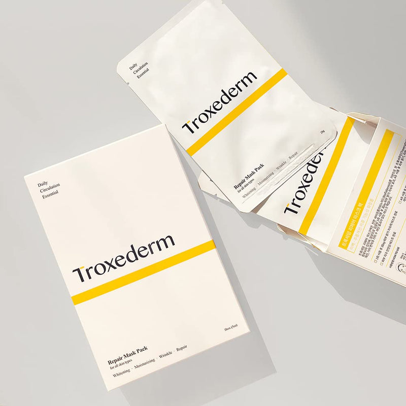 TROXEDERM Repair Facial Mask Set – Fine Line Care, Moisturizing, Illuminating and revitalizing for Face, Contains Niacinamide, Troxerutin, Adenosine and 10 Natural Extracts, Pack of 5 - BeesActive Australia
