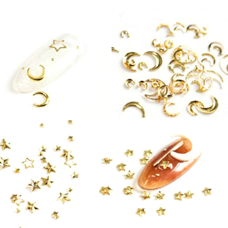 500 pcs Gold Metal Nail Studs Star Nail Charm 3D Nail Art Jewelry Decoration Supplies Gems for Fingernails & Toenails Decor Manicure Tips - BeesActive Australia