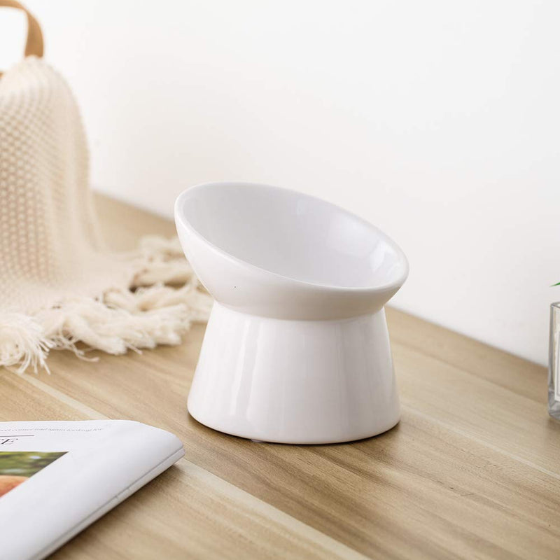 Small Ceramic Raised Cat Bowls, Tilted Elevated Food or Water Bowls , Stress Free, Backflow Prevention, Dishwasher and Microwave Safe, Lead & Cadmium Free White - BeesActive Australia