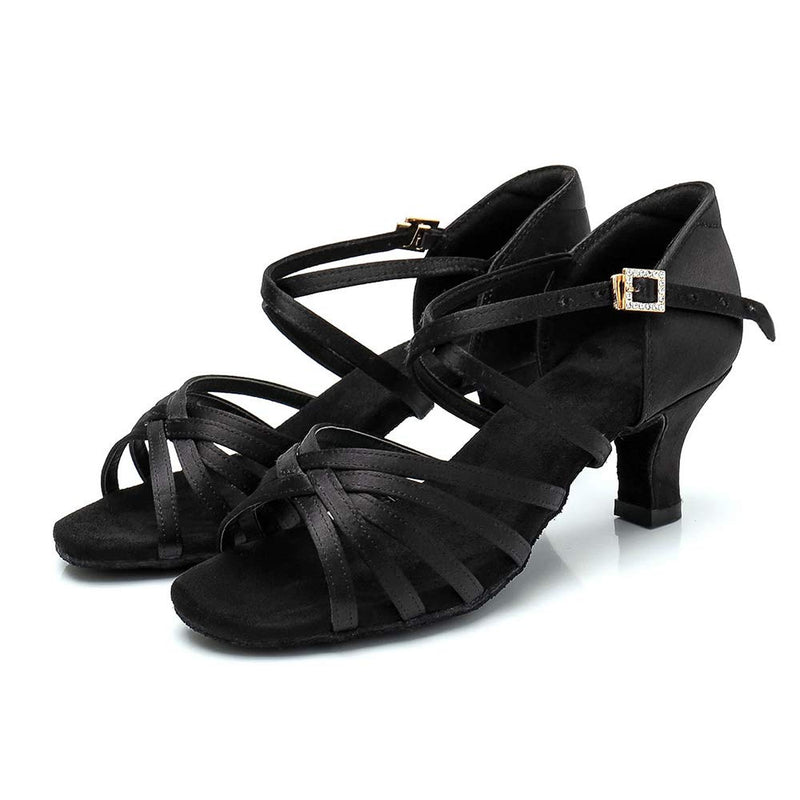 RoseMoli Women's Latin Dance Shoes Satin Professional Ballroom Salsa Practice Performance Dance Shoes 5.5 Black-2.2inch Heels - BeesActive Australia