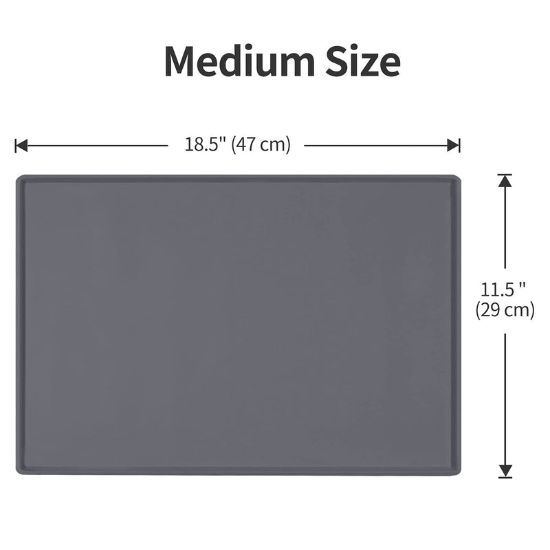 EIOKIT Dog Food Mat,Silicone Waterproof Dog Cat Food Tray,Non Slip Pet Bowl Mats Placemat,Size:(18.5" x 11.5") 0.6",(24" x 16") 0.6",(28" x 18") 0.8",(32" x 24") 1" Raised Edge 18.5" x 11.5" Grey - BeesActive Australia